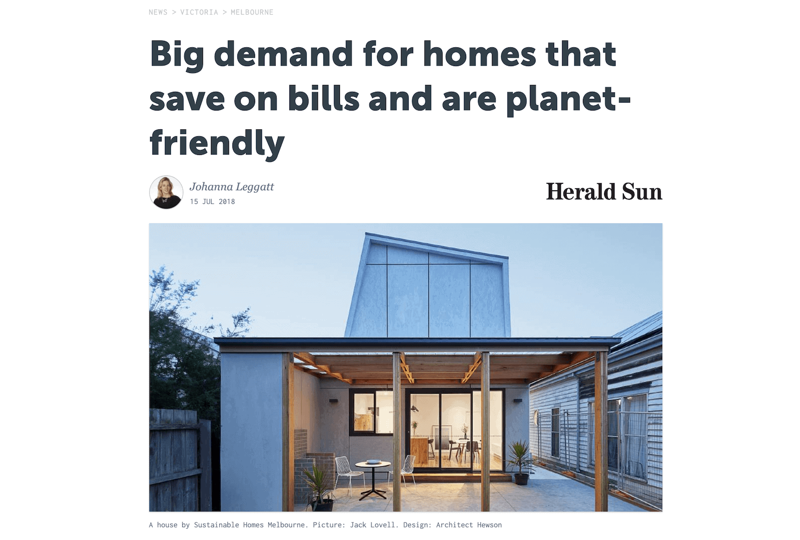 Demand for Melbourne homes built with sustainable design and green architecture