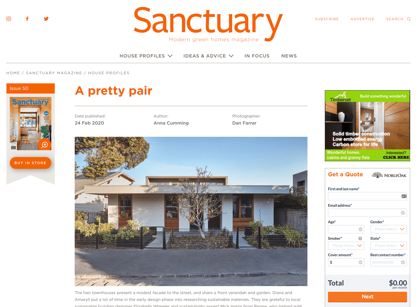 , Sanctuary Magazine, SHM - Sustainable Homes Melbourne
